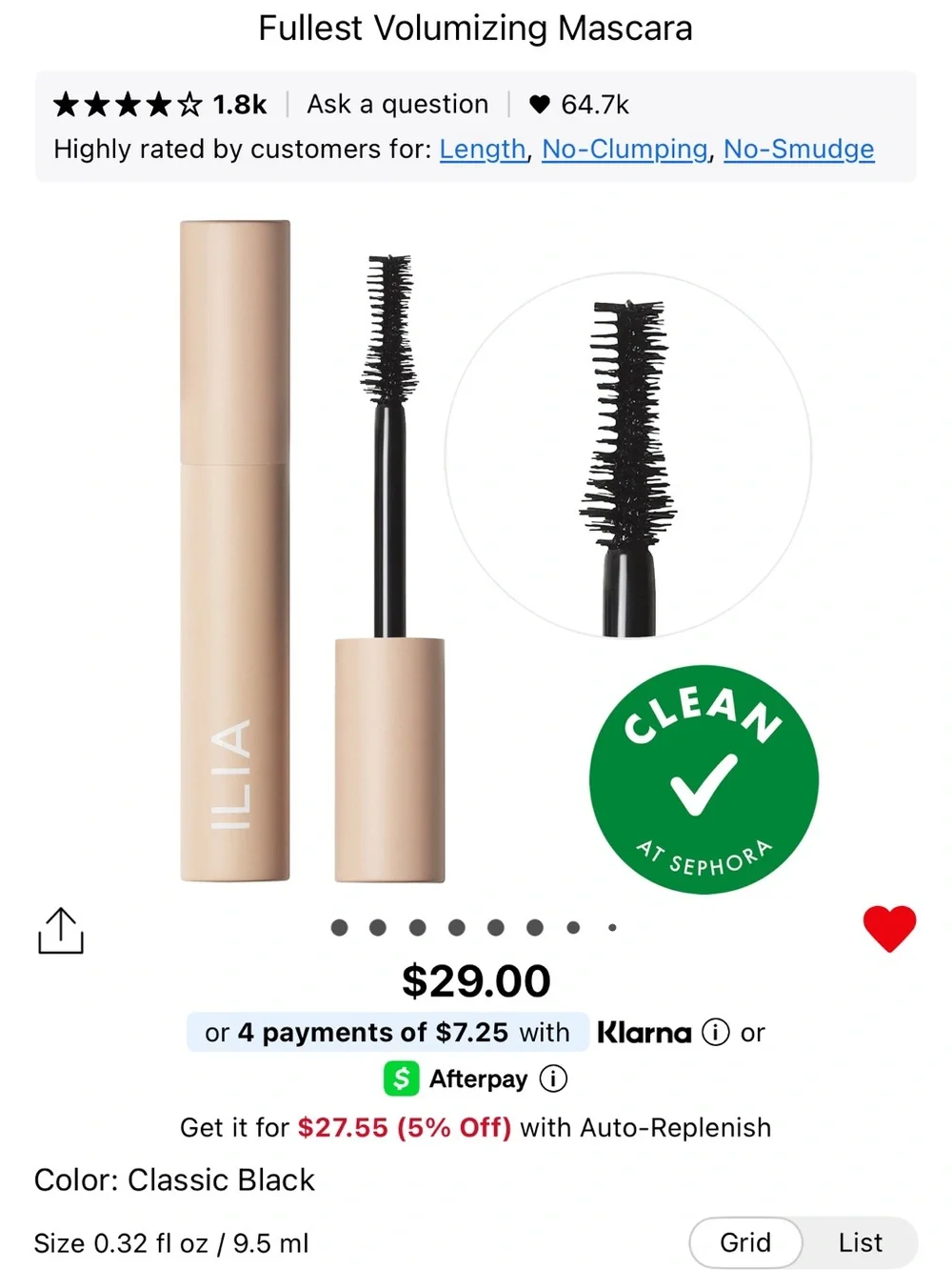 Ilia fullest volumizing mascara